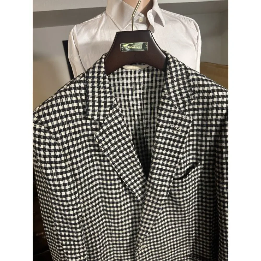 Tom Ford Tweed Gingham Checked Blazer Sportcoat 56 46R US Wool Cashmere Notch